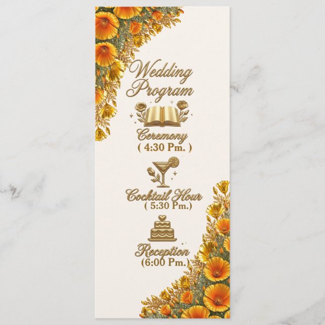 Cartão de Programa de Casamento Floral Papoula da  (Frente)