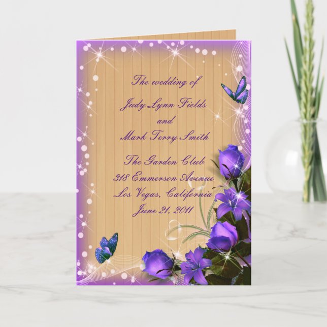 Cartão de Programa de Casamento Floral Roxo de Mad (Frente)