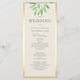 Cartão de Programa de Casamento Greenery Gold