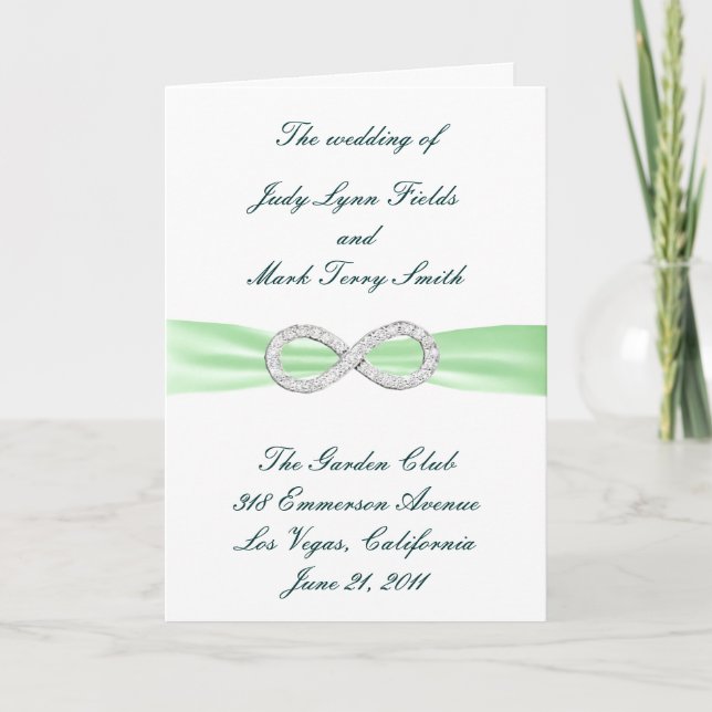 Cartão de Programa de Casamento Infinity Green Dia (Frente)