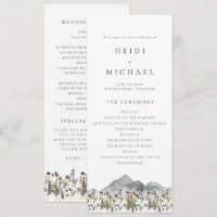 Cartão de Programa de Casamento Longo com Flor Sil
