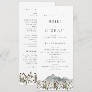 Cartão de Programa de Casamento Longo com Flor Sil