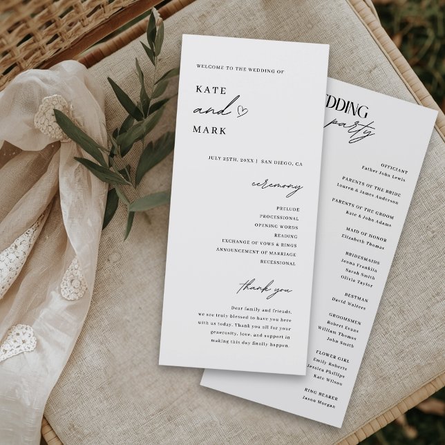 Cartão de Programa de Casamento Minimalista (Criador carregado)