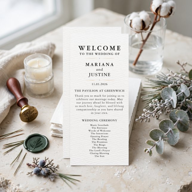 Cartão de Programa de Casamento Minimalista de Inv (Editorial Minimalist Winter Wedding Program Card)