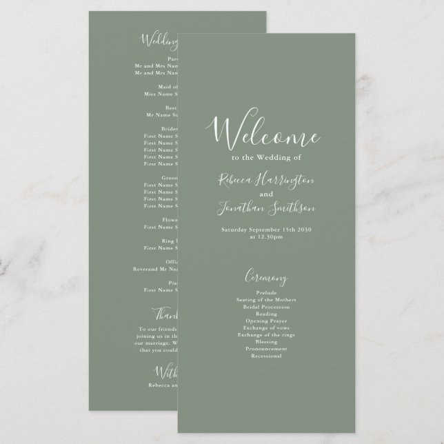 Cartão de Programa de Casamento Mínimo Moderno Ver (Frente/Verso)