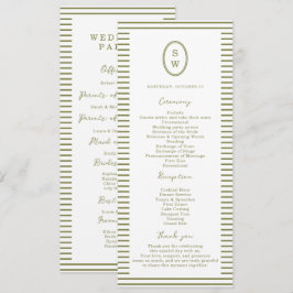 Cartão de Programa de Casamento Moderno Verde Oliv