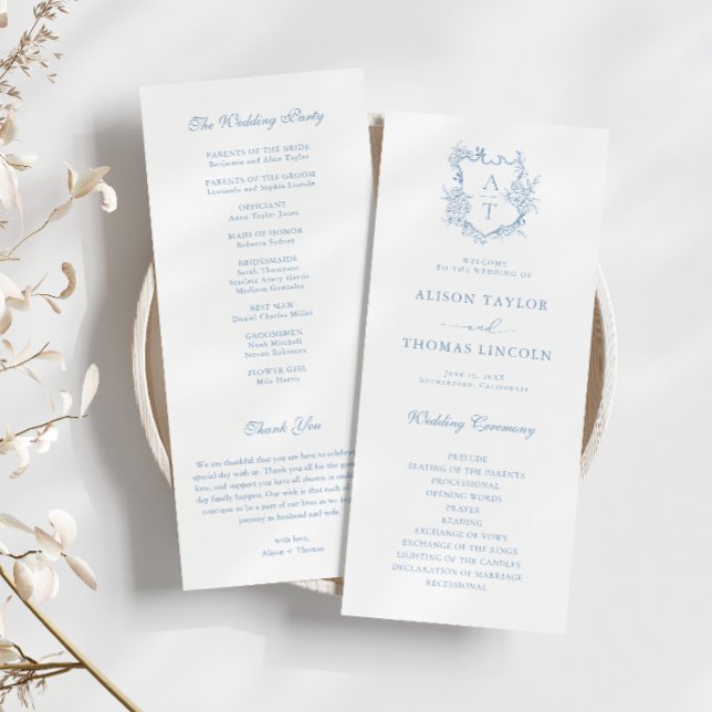 Cartão de Programa de Casamento Monograma Crest Az (Criador carregado)