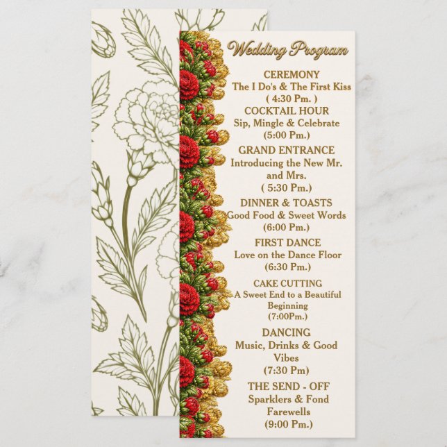 Cartão de Programa de Casamento Ohio Red Carnation (Frente/Verso)