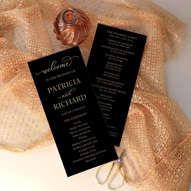Cartão de Programa de Casamento Preto com Letra Do (Criador carregado)