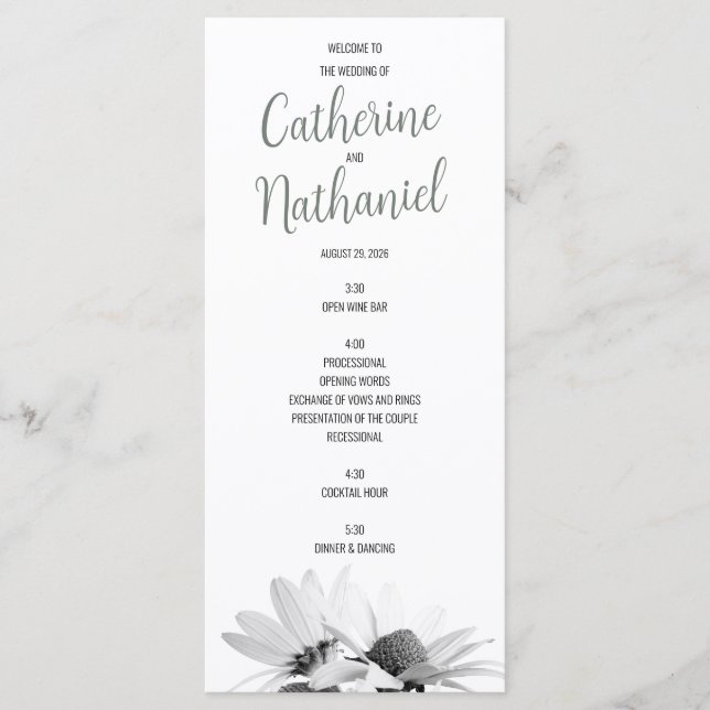 Cartão de Programa de Casamento Simples Elegante e (Frente)