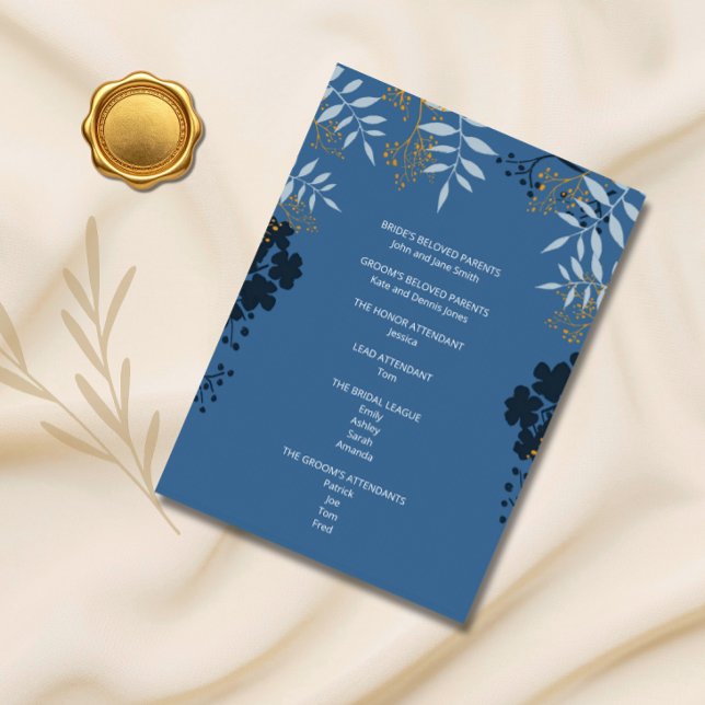 Cartão de Programa de Cerimônia Azul Elegante Botâ (Criador carregado)