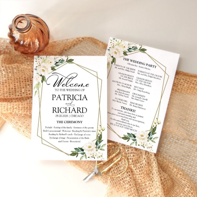 Cartão de Programa de Cerimônia de Casamento Flora (Criador carregado)