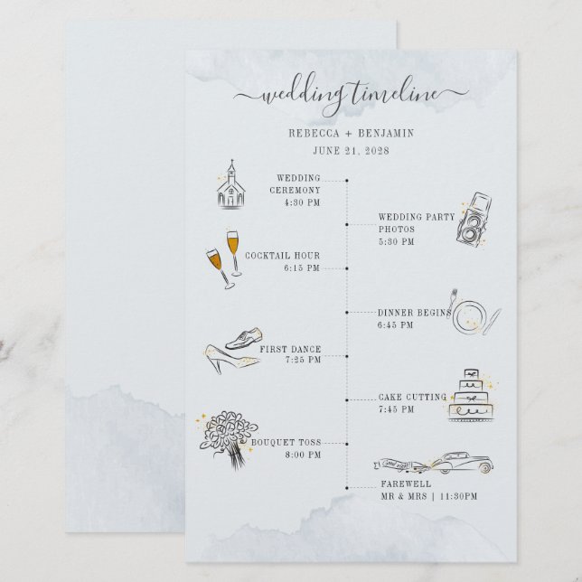 Cartão de Programa de Itinerário de Casamento Simp (Frente/Verso)