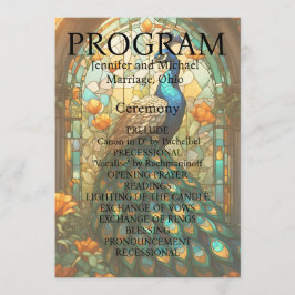 Cartão de Programa de Vidro Pintado Casamento Pavã