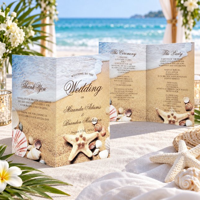 Cartão de Programa Dobrado para Casamento de Praia (Criador carregado)