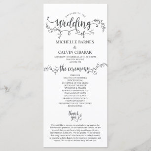 Cartão de programa Rustic Wedding em design de cal