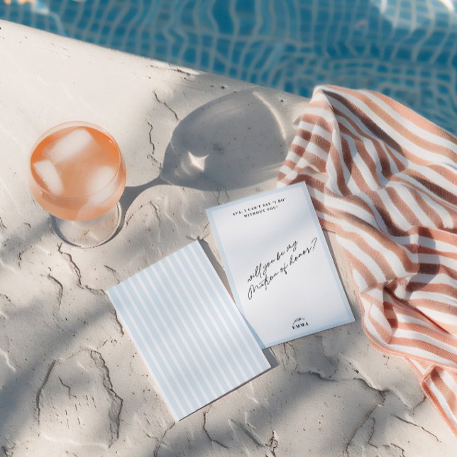 Cartão de Proposta Azul Elegante Vintage (Elegant Vintage Blue Matron of Honor Proposal Card)