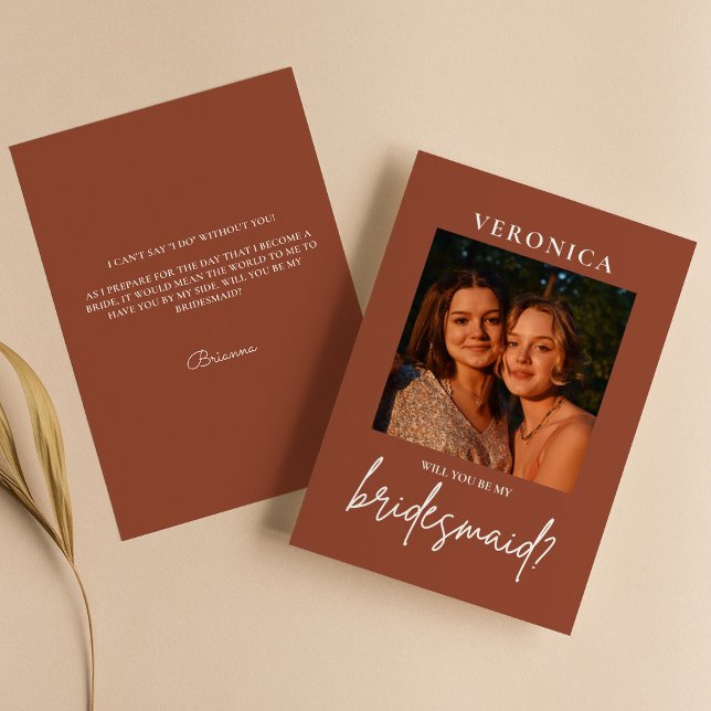 Cartão de Proposta Boho Terracotta Foto Bridesmaid (Criador carregado)