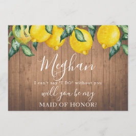 Cartão de proposta Bridesmaid Lemons e madeira