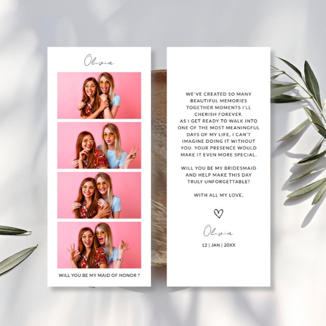 Cartão de Proposta Bridesmaid para Fita Fotográfic (Photo Strip 4 Pictures Bridesmaid Proposal Card)