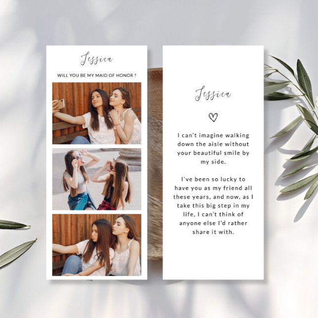 Cartão de Proposta Bridesmaid para Fita Fotográfic (Photo Strip 3 Pictures Bridesmaid Proposal Card)