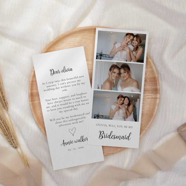 Cartão de Proposta Bridesmaid Photo Strip 3 Pictur (Bridesmaid Photo Strip 3 Pictures Proposal Card)