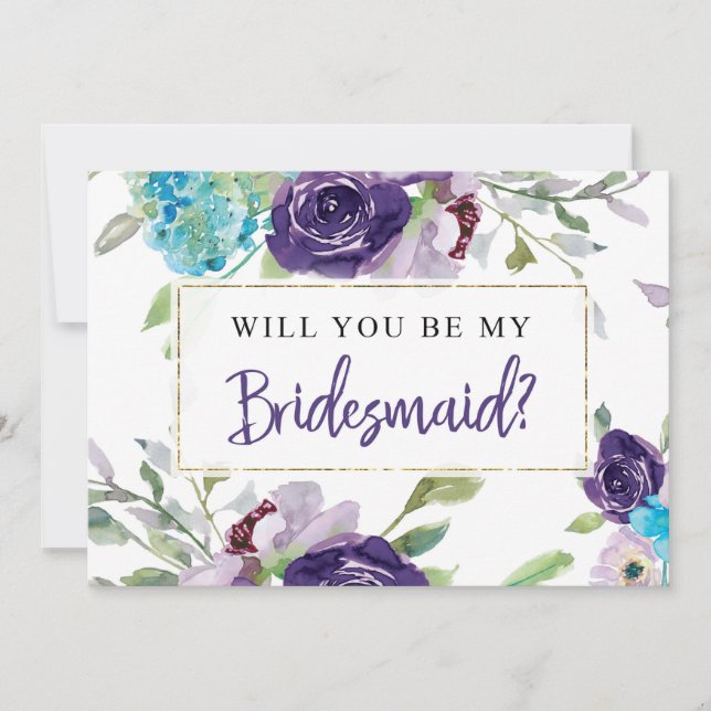 Cartão de Proposta Bridesmaid| Turquesa e roxo (Frente)