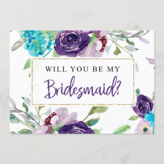 Cartão de Proposta Bridesmaid| Turquesa e roxo