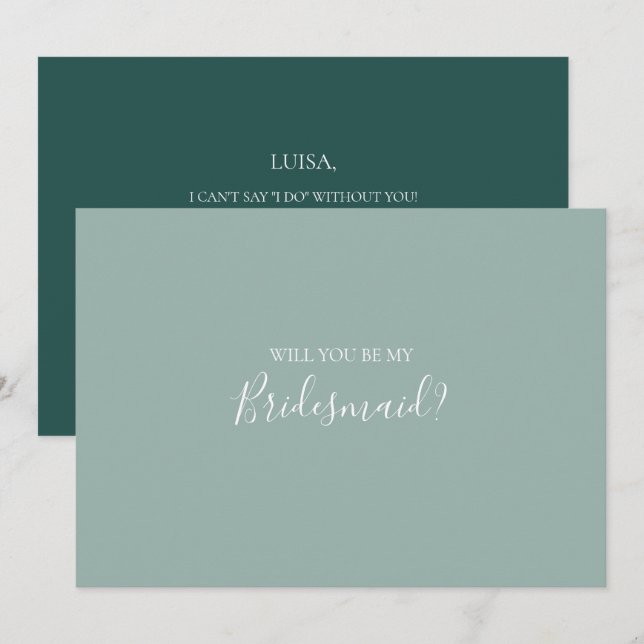 Cartão de Proposta da Sage Green Bridesmaid (Frente/Verso)
