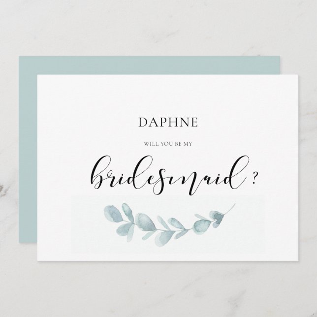 Cartão de proposta da Watercolor greenery Bridesma (Frente/Verso)