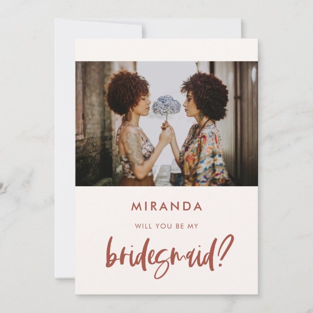 Cartão de proposta de Bridesmaid cor-de-rosa-neve  (Frente)