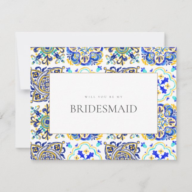 Cartão de Proposta de Bridesmaid de Azulejo do Med (Frente)