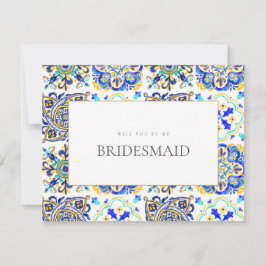 Cartão de Proposta de Bridesmaid de Azulejo do Med
