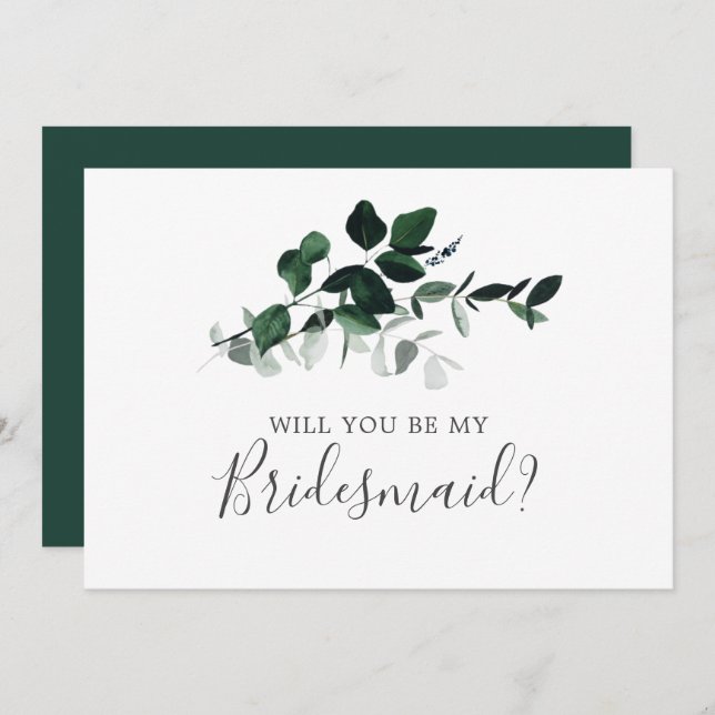 Cartão de Proposta de Bridesmaid Emerald Greenery (Frente/Verso)