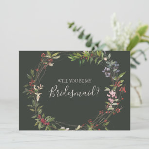 Cartão de Proposta de Bridesmaid Verde Botânica 