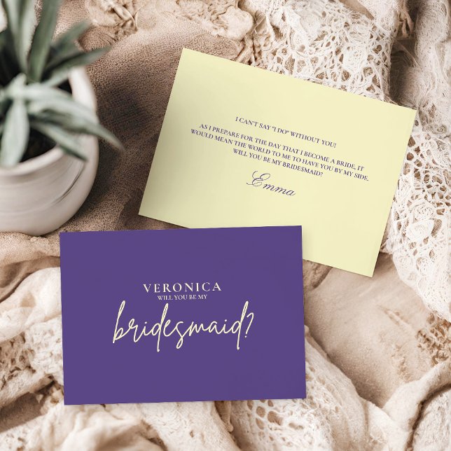 Cartão de Proposta de Dama de Honra Amarelo Violet (Criador carregado)