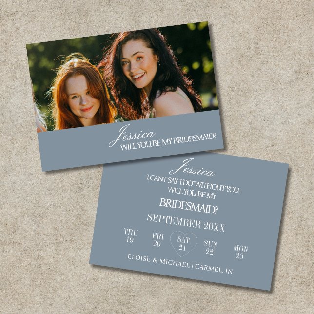 Cartão de Proposta de Dama de Honra Azul Empoeirad (Dusty Blue Will You Be My Bridesmaid Proposal Card)