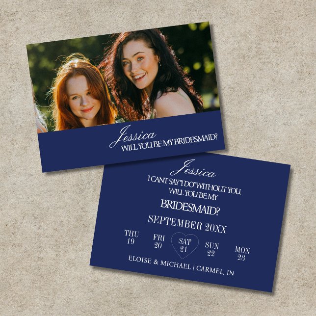 Cartão de Proposta de Dama de Honra Azul Marinho (Navy Blue Will You Be My Bridesmaid Proposal Card)
