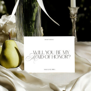 Cartão de Proposta de Dama de Honra Branco Elegant