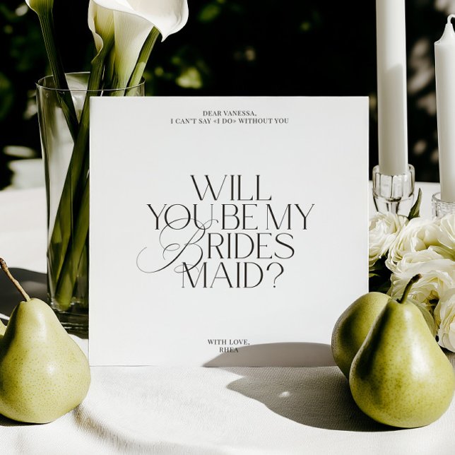 Cartão de Proposta de Dama de Honra Branco Elegant (Modern Elegant White Bridesmaid Proposal Card)