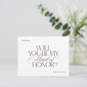 Cartão de Proposta de Dama de Honra Branco Elegant