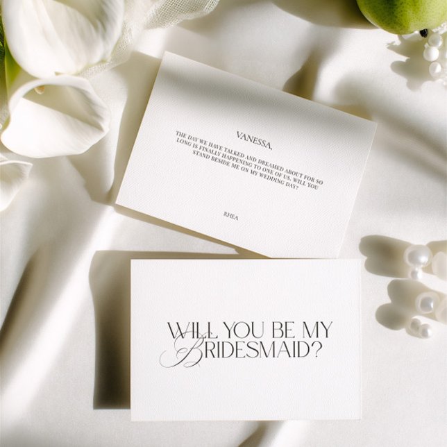 Cartão de Proposta de Dama de Honra Branco Moderno (Elegant Modern White Bridesmaid Proposal Card)