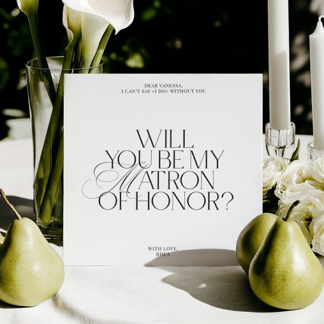 Cartão de Proposta de Dama de Honra Clássico Moder (Modern Classic Matron of Honor Proposal Card)