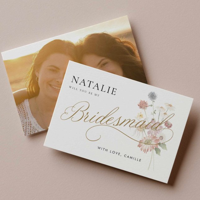 Cartão de Proposta de Dama de Honra com Flor Silve (Wildflower Bridesmaid photo proposal card)
