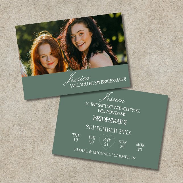 Cartão de Proposta de Dama de Honra em Verde Sage (Sage Green Will You Be My Bridesmaid Proposal Card)