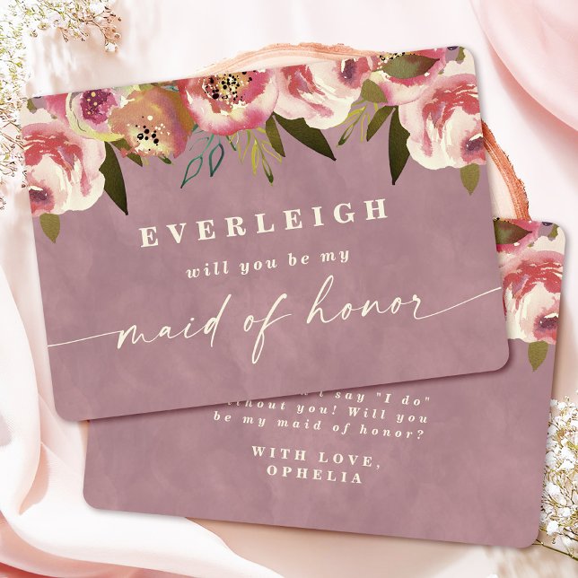 Cartão de Proposta de Dama de Honra Floral Rosa Op (Say "I DO" to Romantic Watercolor Florals and a Cottagecore Vibe with the Ophelia Wedding Suite.)