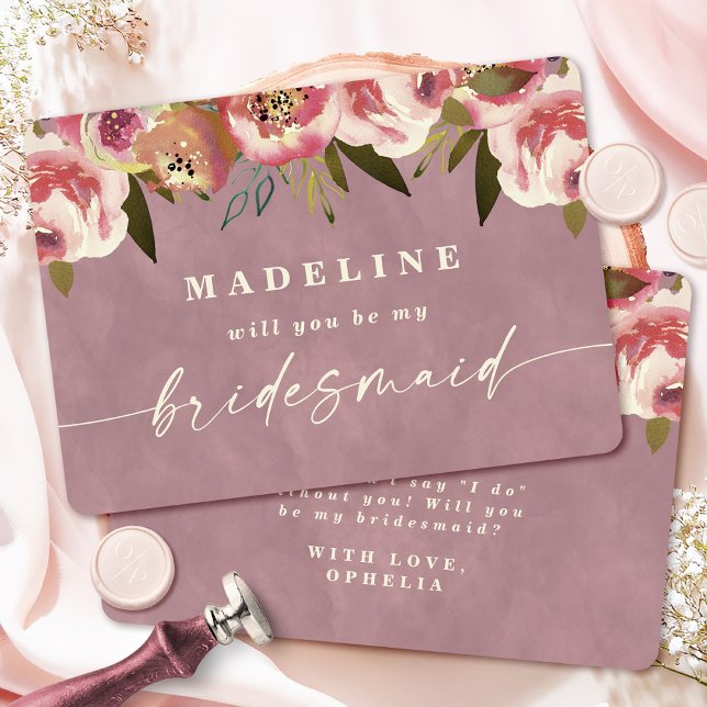 Cartão de Proposta de Dama de Honra Ophelia Pink C (Say "I DO" to Romantic Watercolor Florals and a Cottagecore Vibe with the Ophelia Wedding Suite.)