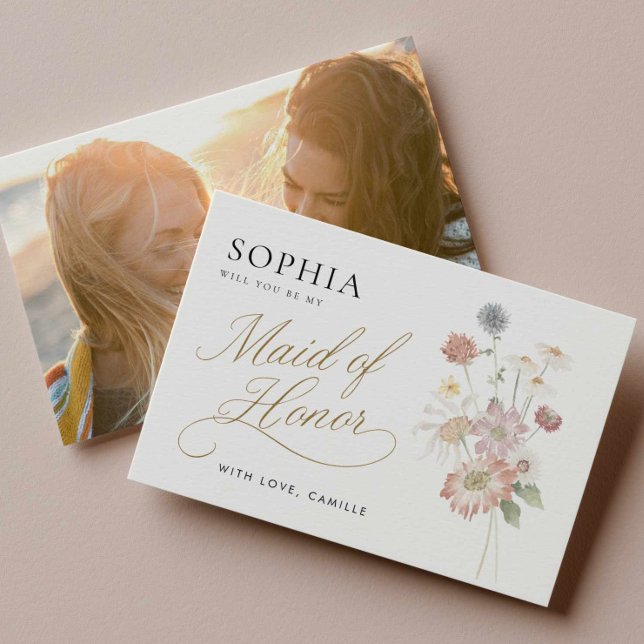 Cartão de Proposta de Dama de Honra Wildflower (Wildflower Theme Maid of Honor Proposal Card)