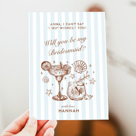 Cartão de Proposta de Damas de Honra Azul Vintage 