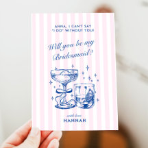 Cartão de Proposta de Damas de Honra Azul Vintage 